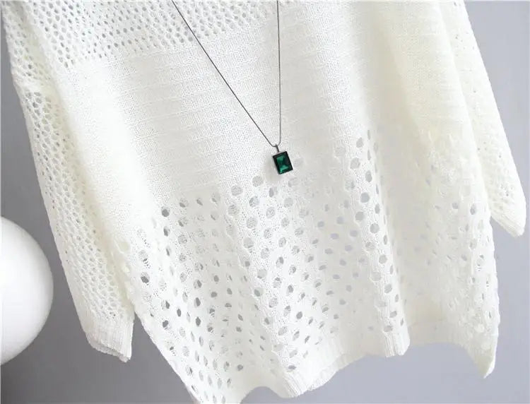 Spring and Summer New Ice Silk Knitted Vest Top Hollow Out Thin Bottoming Sling Streetwear Womens Clothing White Shirt 13686