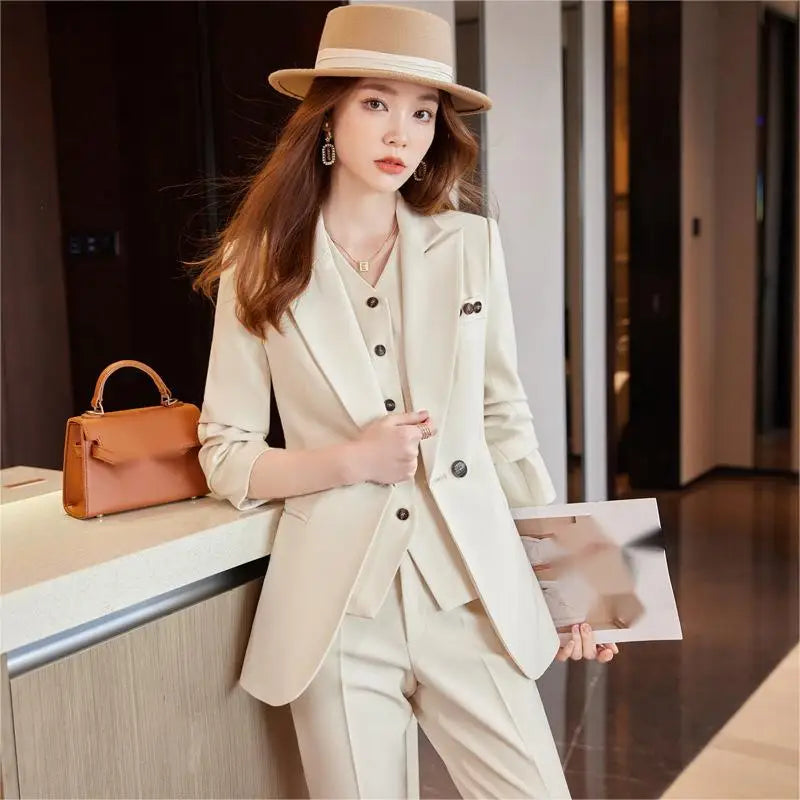 S-4XL Blazer New Style Temperament Vest Three Piece Suit Goddess Style Professional Formal Suit Jacket+vest+pants