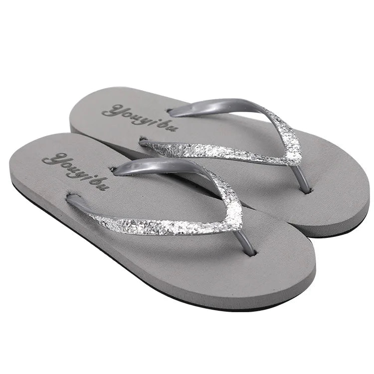 EOFK Women Flip Flops Slippers Summer Outdoor Fashion Bling Women Shoes Slippers Beach Summer Flip Flops Sandalias EVA TPU