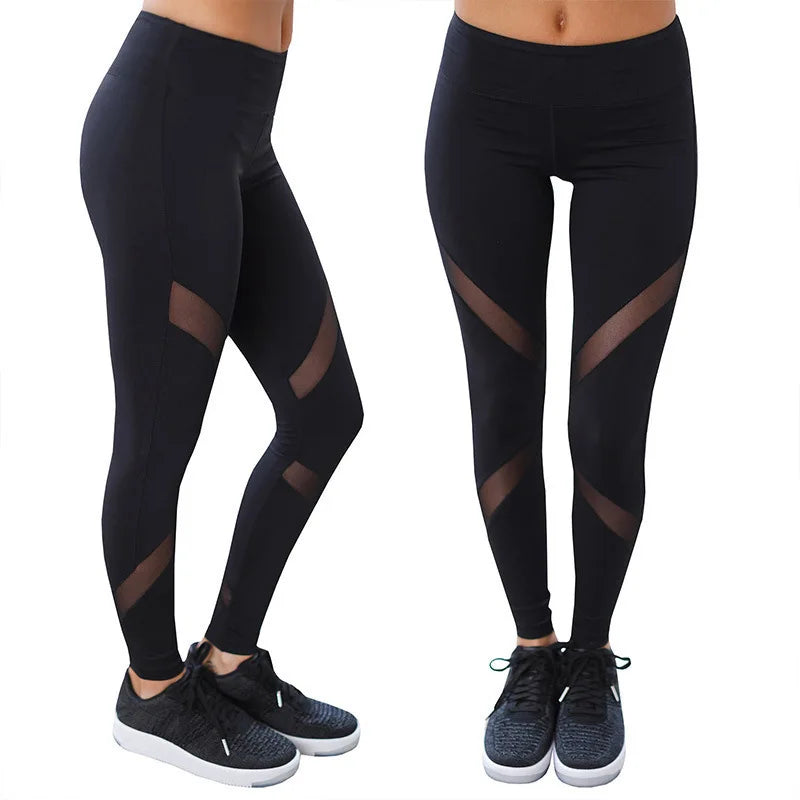 Women Mesh Patchwork Sport Leggings High Waist Tights Pants Solid Sports Wear for Women Gym Push Up Yoga Pants Plus Size S-XL