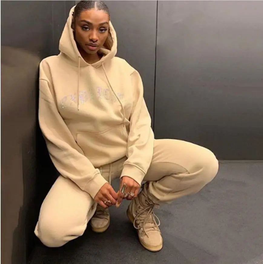 Diamonds Tracksuit 2 Piece Set Women Oversize Hoodies Sweatshirt Sweatpants Joggers Sport Pant Suits Femme Outfits Sweatsuits