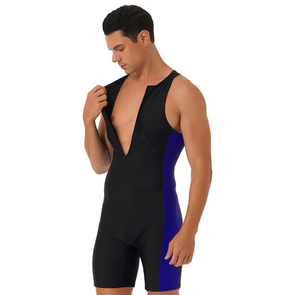 Summer Men One-piece Swimwear Swimsuit Sleeveless Front Zipper Swimming Shorts Bodysuit Triathlon Wetsuit Bathing Suit Beachwear