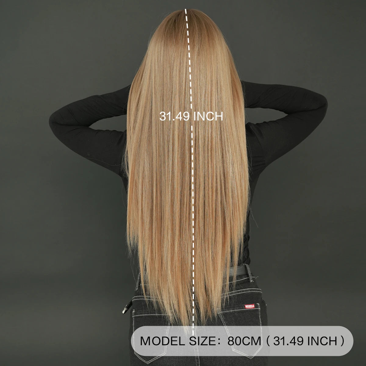 613 Blond Synthetic Hair Wigs 32 Inch Long Straight Hair with Bangs Middle Parted Ombre Blond Wigs Perucas for Women Daily Use