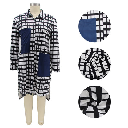 New Plus Size Dresses Women 2022 Wholesale Buttons Casual Long Sleeve Loose Office Lady Plaid Shirt Midi Dresses Dropshipping