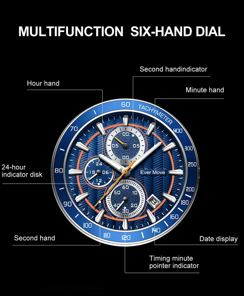 Men's Luxury 45mm Waterproof Quartz Watch Genuine Leather Band 22mm Width ETA Movement Steel Alloy Glass Business Sports ODM