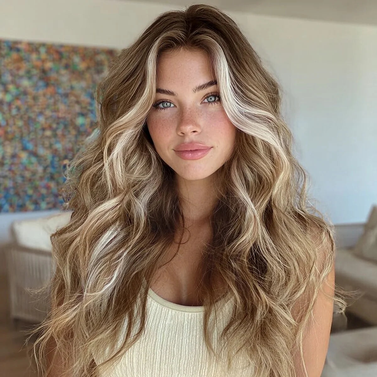 New Hot Smilco 26 Inch Long 13*3 Lace Brown Gradient Wavy Curly Daily Party Chemical Fiber Synthetic Wig SM9205M for Women