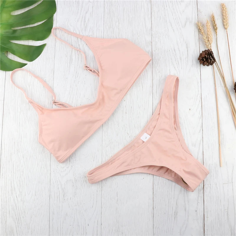 Brazilian Bikini 2022 Bathing Suit Women Swimsuit Plus Size Solid Swimwear Sexy Bandeau Bikini Set Push Up Maillot De Bain Femme