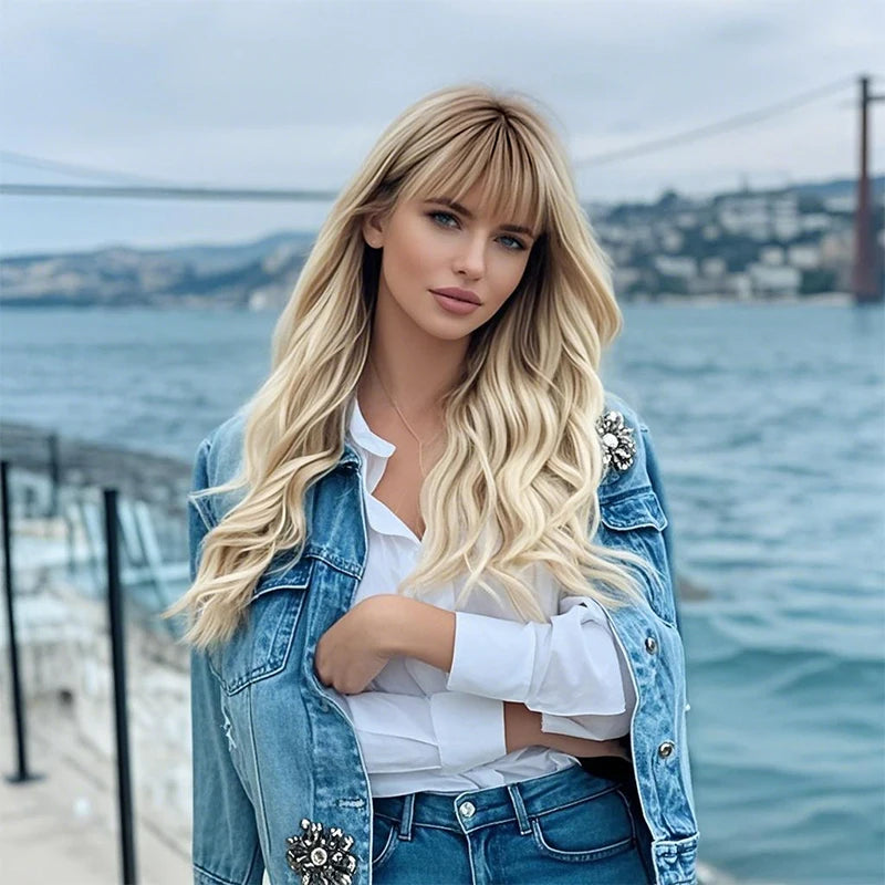 Wholesale Price Blonde Curvy Wig Synthetic Headband Wig Synthetic Wigs for Ladies SM8008