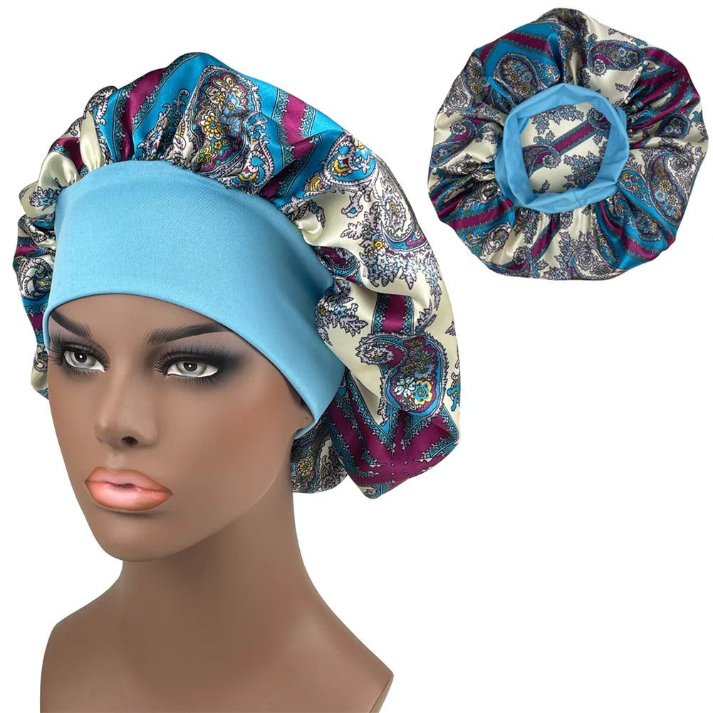 Large Size Satin Bonnet Paisley Print Bonnets for Women Beanies Women Hat Sleep Night Cap Designer Bonnets Long Braid Hat