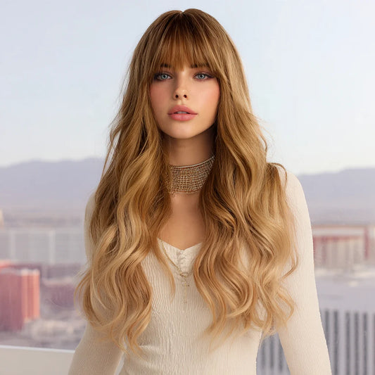 2025 & 2026 Hot Selling SMILCO Hair Waterwave Curly Wig Fashion Wigs Brown Gradient Women Wigs  SM6040