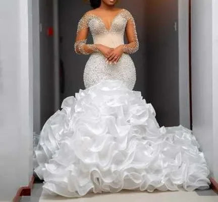 NEW ARRIVAL  Wedding Dress With Sleeves Plus Size Wedding Dresses 2 in 1 African Wedding Dress
