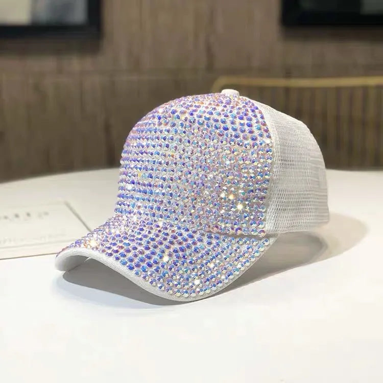 Women's Studded Rhinestone Baseball Cap Adjustable  Sparkle Bling Sun Hat