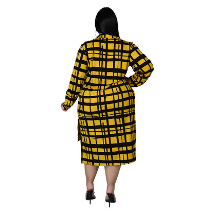 New Plus Size Dresses Women 2022 Wholesale Buttons Casual Long Sleeve Loose Office Lady Plaid Shirt Midi Dresses Dropshipping