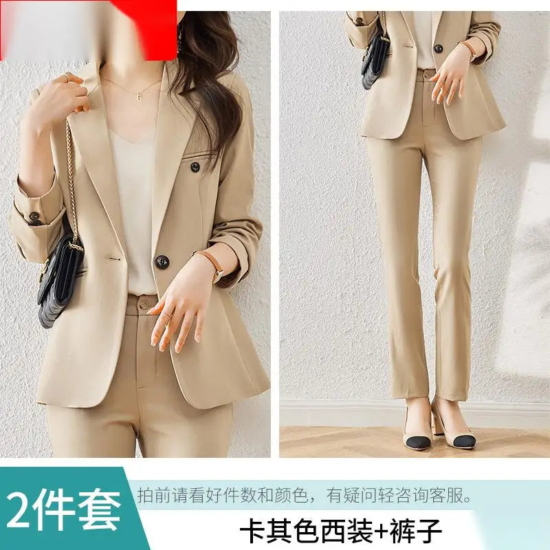 S-4XL Long Sleeved Professional Suit and Pants Formal Set Interview Sales Workwear