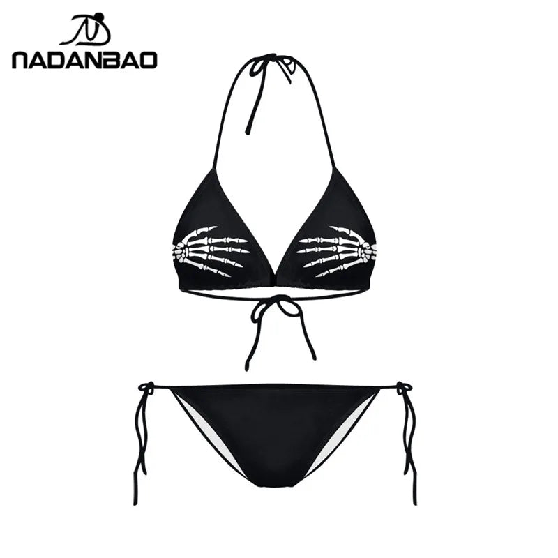 Bikinis 2021 Mujer Swimwear  Plavky Beach Wear Skull Hand Printed Bikini Maillot De Bain Femme Biquini Swimsuit Y03028