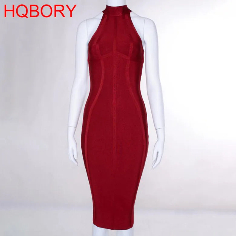 HQBORY Sexy sleeveless Vintage Black Bandage Dress Summer Women Slim Runway White Dress Bodycon Tank Turtleneck XL Vestido