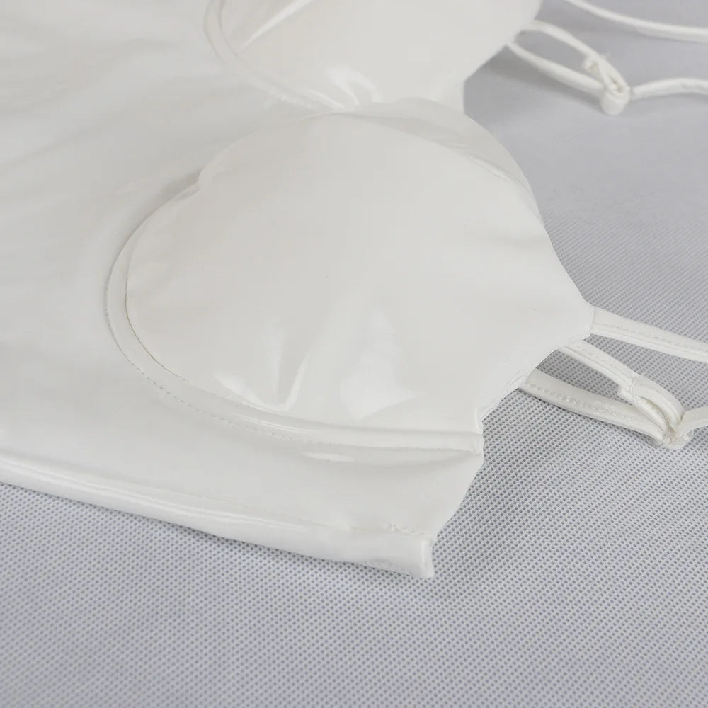 Bodycon Dress Women Spaghetti Strap PU Faux Leather Vinyl  Night Clubwear Dress 2018 V Neck Sexy Slim Mini Dress Pink White