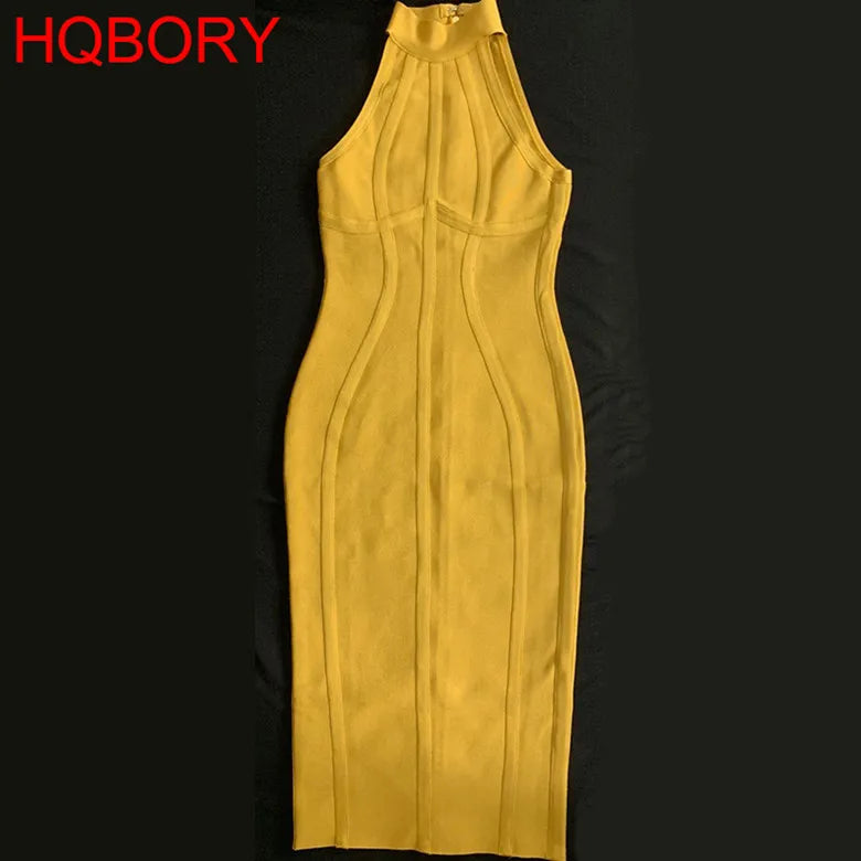 HQBORY Sexy sleeveless Vintage Black Bandage Dress Summer Women Slim Runway White Dress Bodycon Tank Turtleneck XL Vestido