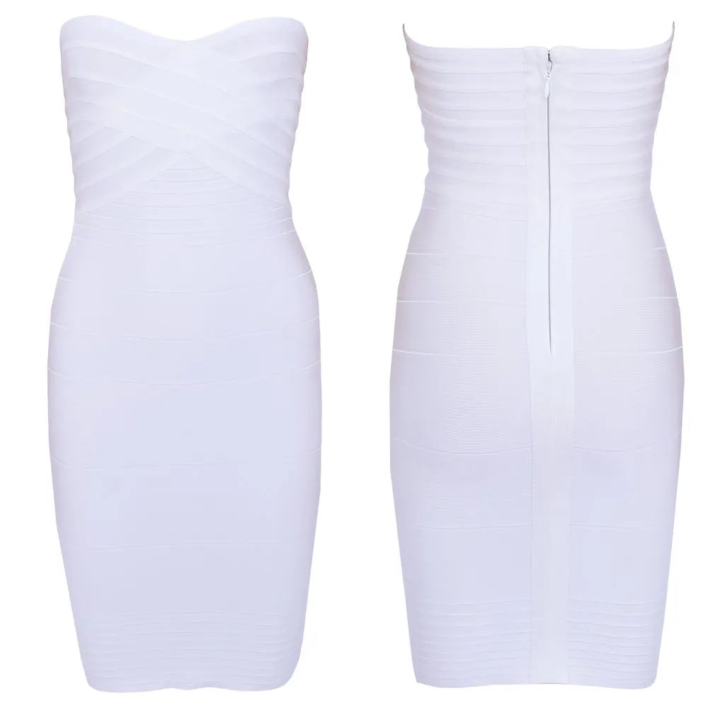 HQBORY 2026 women white Elastic Knitted Celebrity Strapless Mini Sexy Bandage Dress Red sexy party dresses bodycon vestido