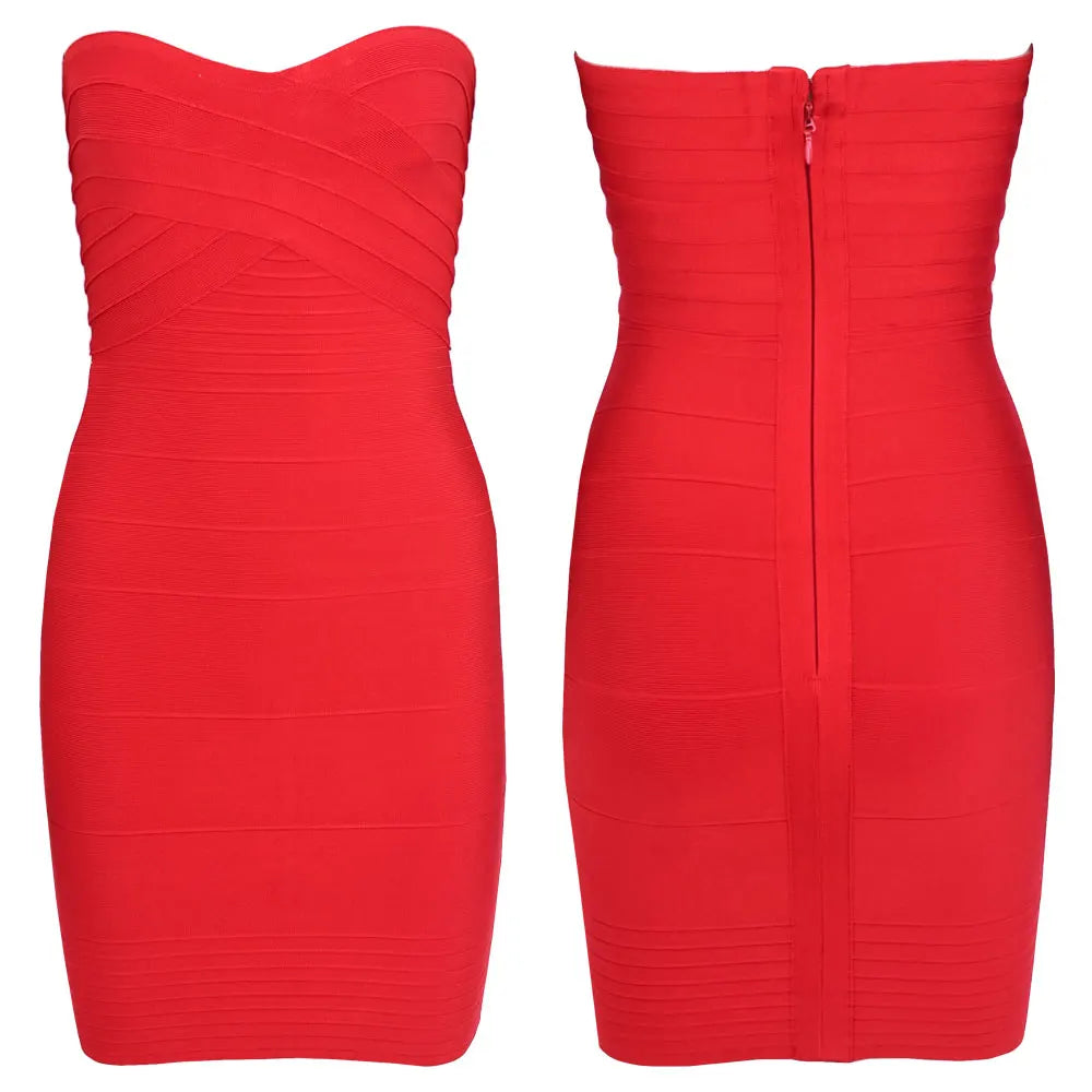 HQBORY 2026 women white Elastic Knitted Celebrity Strapless Mini Sexy Bandage Dress Red sexy party dresses bodycon vestido