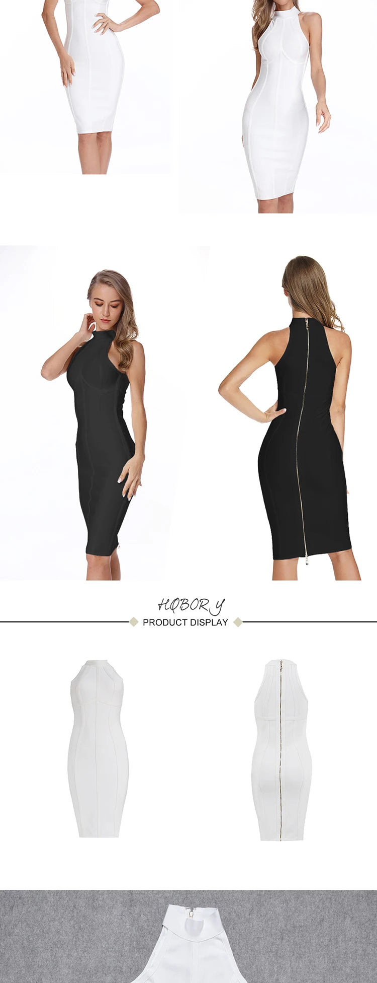 HQBORY Sexy sleeveless Vintage Black Bandage Dress Summer Women Slim Runway White Dress Bodycon Tank Turtleneck XL Vestido