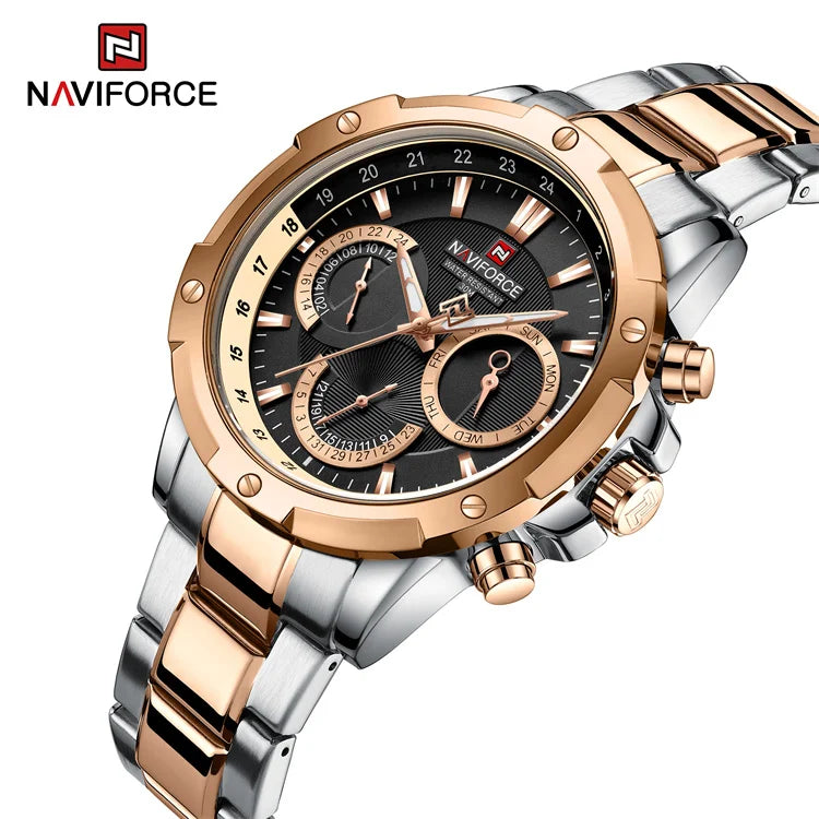 NAVIFORCE 9196S Quartz Watch with Japanese Movement Waterproof Sport Men Date Calendar Stainless Steel Wristwatches