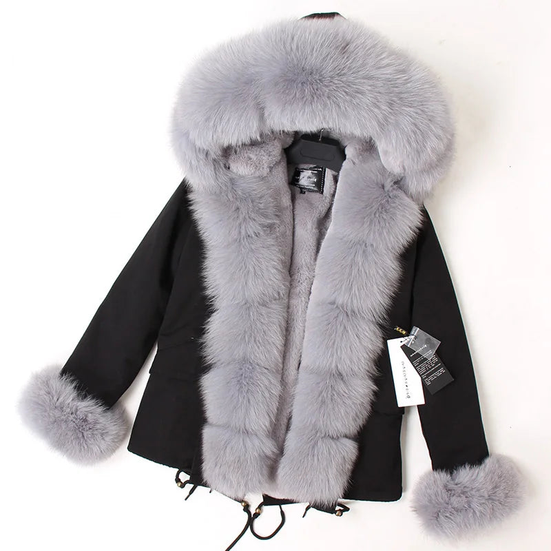 MAOMAOKONG 2025 & 2026 Real Fur Coat New Fashion Fox Fur Collar Winter Women's clothing Removable Lining Thickened Jacket Short Parka