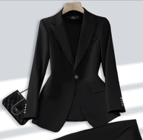 S-4XL Plus Size Women's Long Sleeved Professional Suit Formal Office Wear Trousers Suit 2-piece Set Blazers for Ladies Women