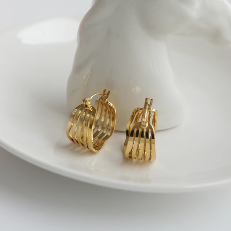 New Ins Hot Earring 18K PVD Gold Plated Hollow Out Stainless Steel Hoop Earring Chic Gold Earrings