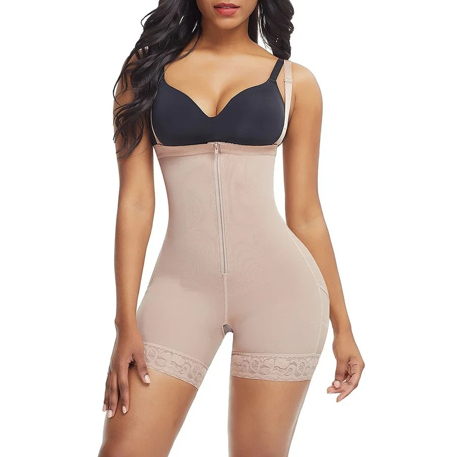 Ladies Slimming Bodysuit with Open Crotch Zipper Women's Everyday Breathable Butt Lift Shapewear for Tummy Control Light Level