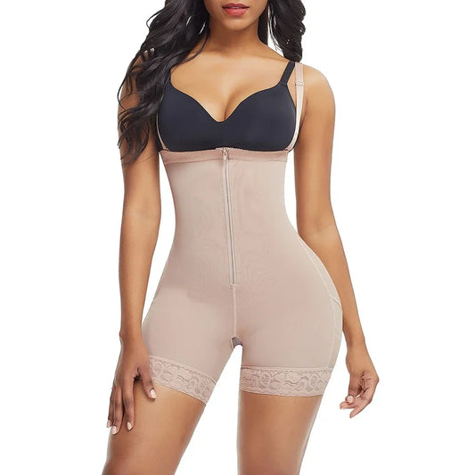 Ladies Slimming Bodysuit with Open Crotch Zipper Women's Everyday Breathable Butt Lift Shapewear for Tummy Control Light Level