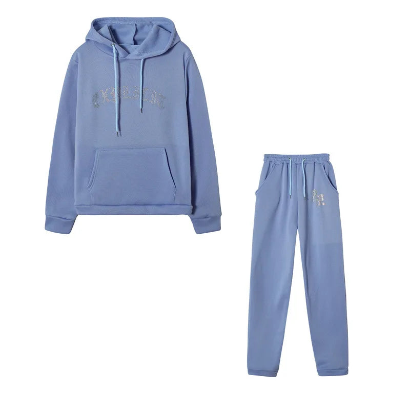 Diamonds Tracksuit 2 Piece Set Women Oversize Hoodies Sweatshirt Sweatpants Joggers Sport Pant Suits Femme Outfits Sweatsuits