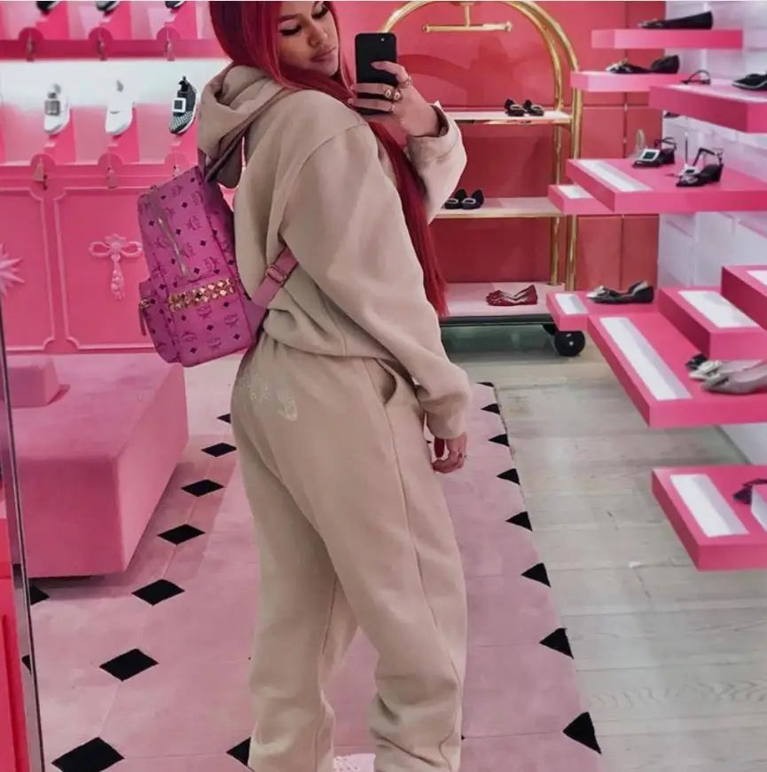 Diamonds Tracksuit 2 Piece Set Women Oversize Hoodies Sweatshirt Sweatpants Joggers Sport Pant Suits Femme Outfits Sweatsuits