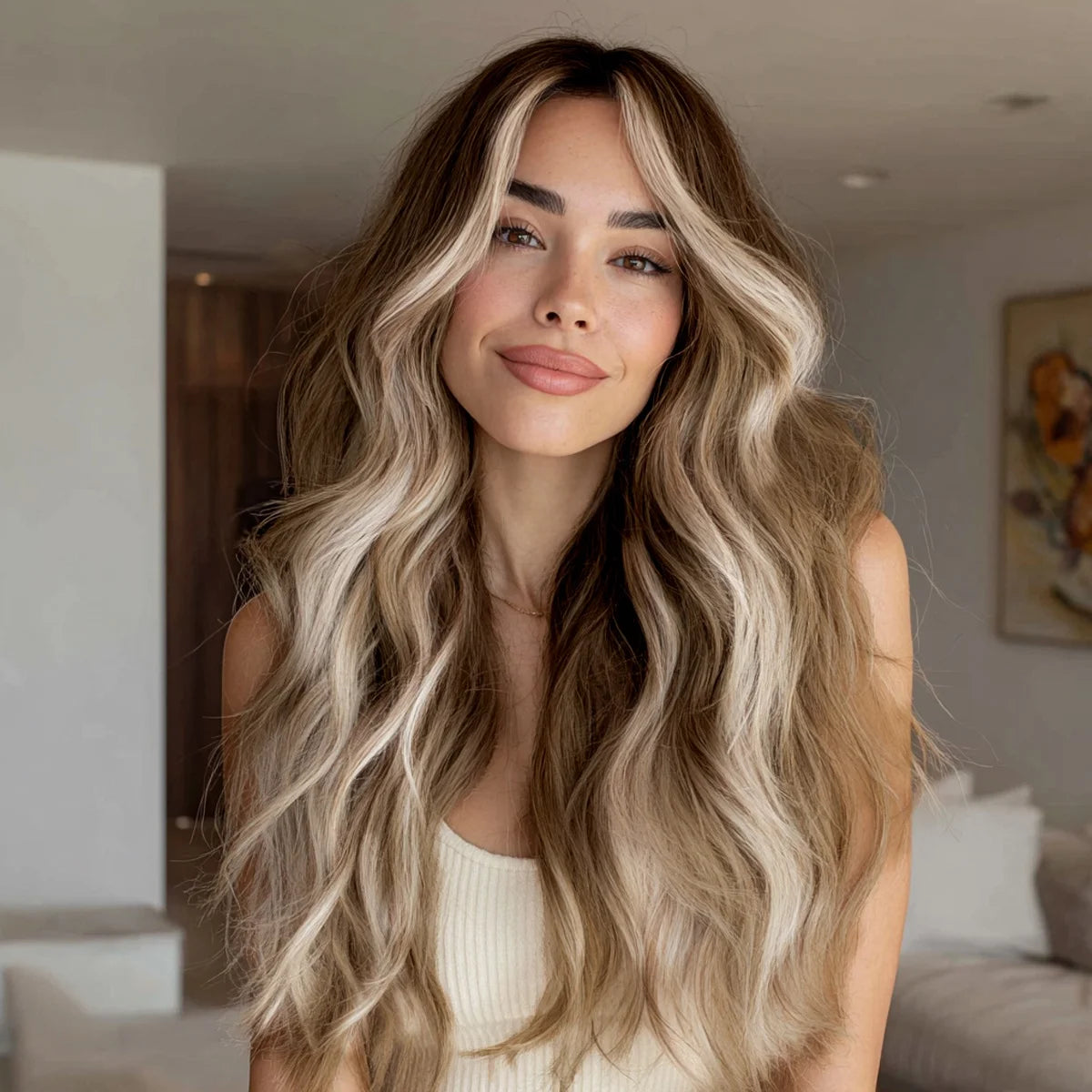 New Hot Smilco 26 Inch Long 13*3 Lace Brown Gradient Wavy Curly Daily Party Chemical Fiber Synthetic Wig SM9205M for Women