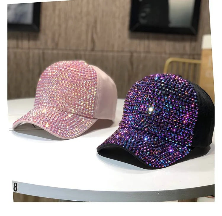 Women's Studded Rhinestone Baseball Cap Adjustable  Sparkle Bling Sun Hat