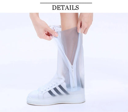Waterproof Rain Reusable Shoes Cover Slip-resistant Zipper Rain Boots Overshoes High Quality Black Blue Blue High Shoes Cover