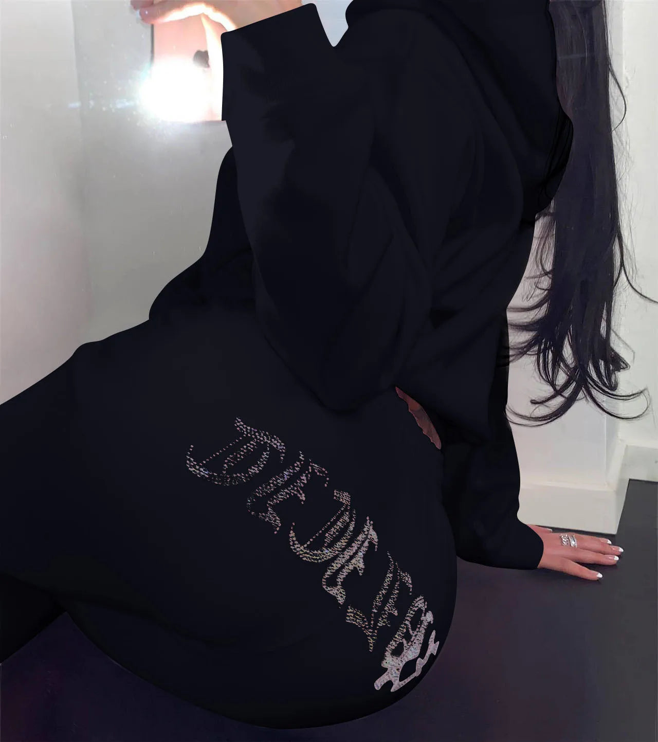 Diamonds Tracksuit 2 Piece Set Women Oversize Hoodies Sweatshirt Sweatpants Joggers Sport Pant Suits Femme Outfits Sweatsuits