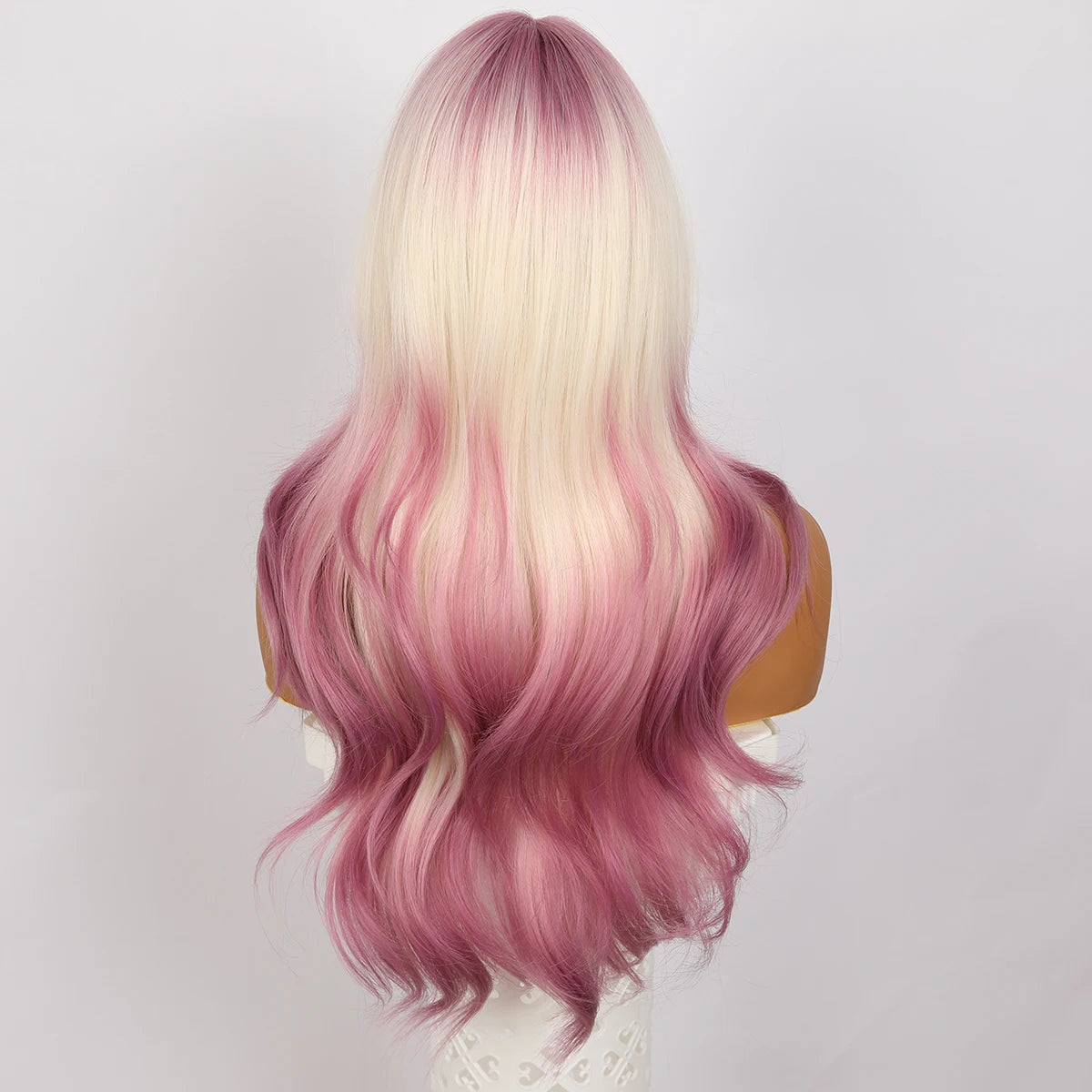 Wholesale New Ladies' Long Curly Pink Wig with Bangs Gradient Gold Body Wave Headdress Manufactured by SM393