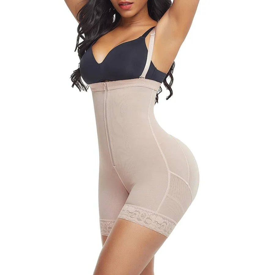 Ladies Slimming Bodysuit with Open Crotch Zipper Women's Everyday Breathable Butt Lift Shapewear for Tummy Control Light Level