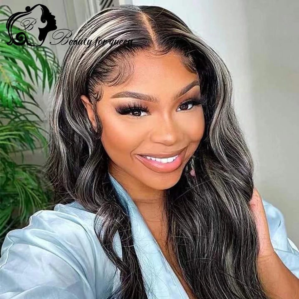 Colored Highlight White Black Body Wave Transparent 13x4 HD Lace Frontal Wigs For Women Brazilian Human Hair Wig 180 Density