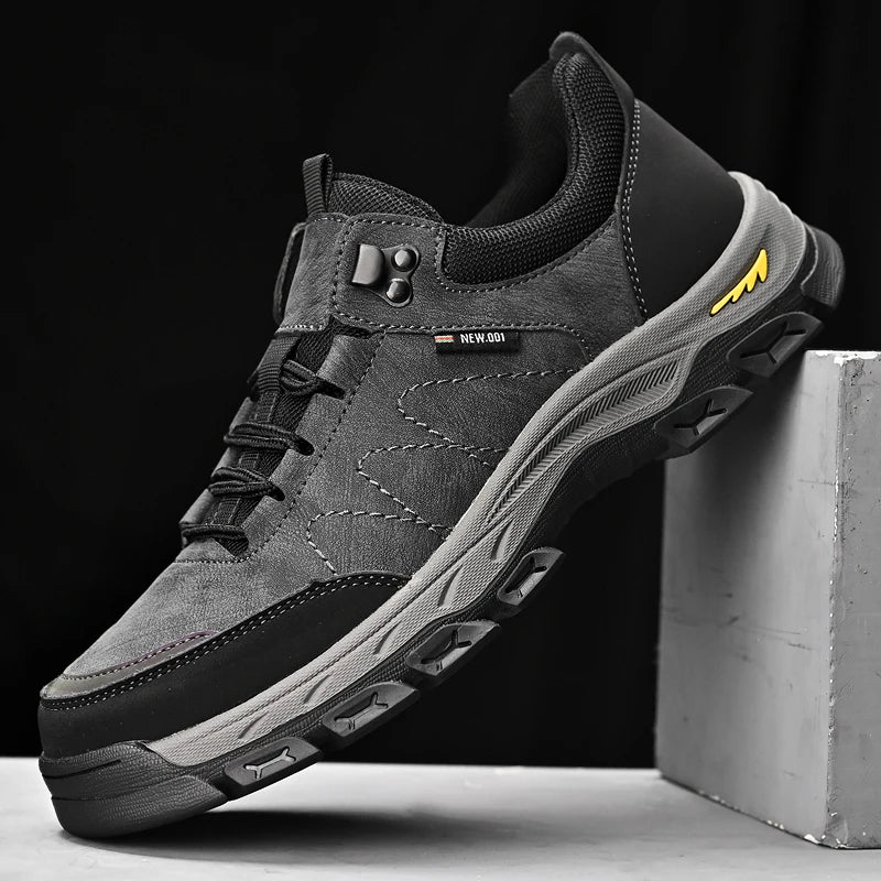 OEM Service Cow Genuine Leather Waterproof Anti Slip Hiking Work Shoes for Men