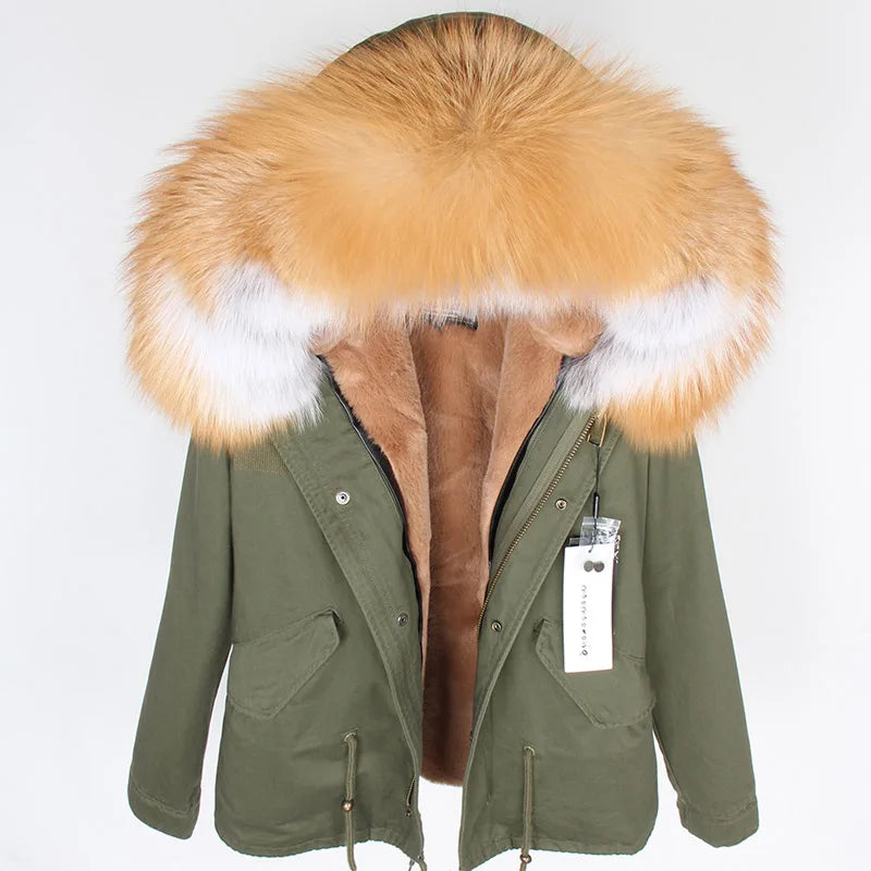 MAOMAOKONG 2025 & 2026 Real Fur Coat New Fashion Fox Fur Collar Winter Women's clothing Removable Lining Thickened Jacket Short Parka