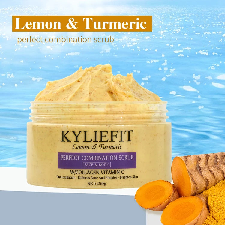 Kyliefit Hot Selling Lightening Exfoliating Face Papaya Natural Organic Scrubs Vegan Sea Salt Body Turmeric Scrub