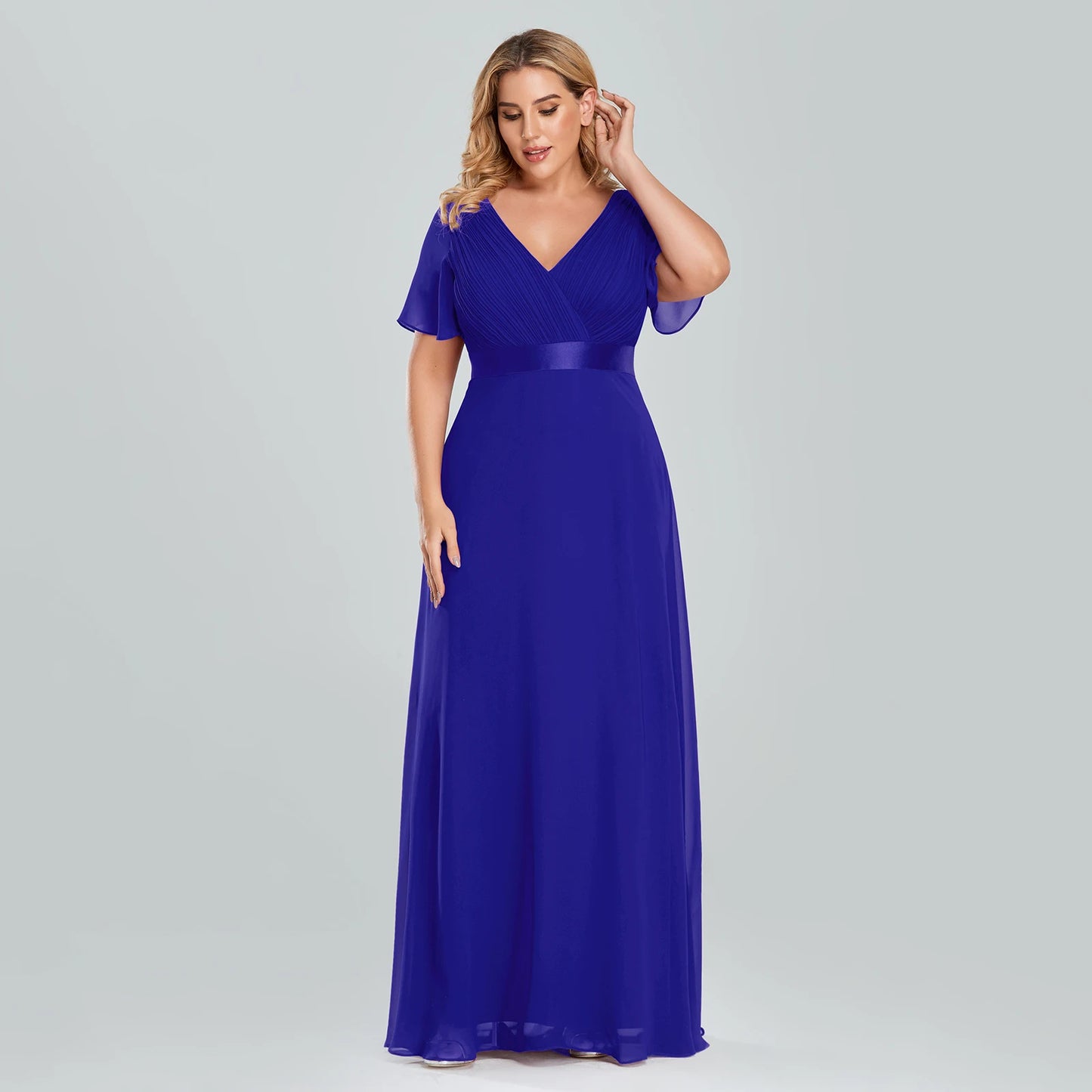 Plus Size Evening Dresses Long XUCTHHC Elegant A Line V Neck Ruffles Chiffon Formal Wedding Party Dress Robe De Soiree 2021