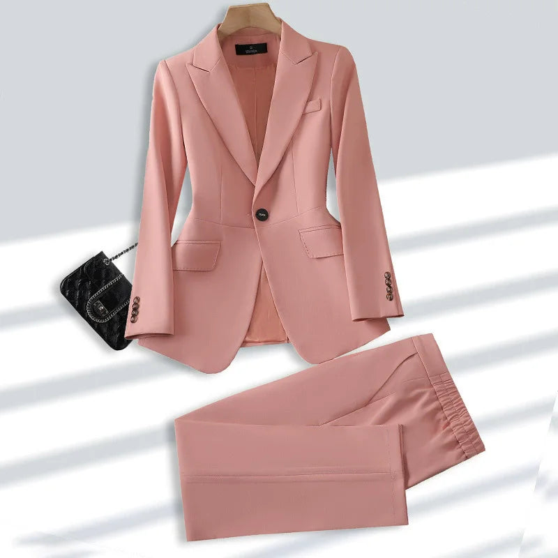 S-4XL Plus Size Women's Long Sleeved Professional Suit Formal Office Wear Trousers Suit 2-piece Set Blazers for Ladies Women