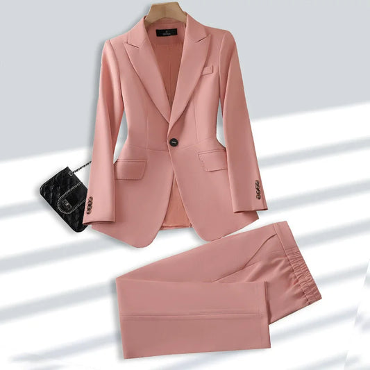 S-4XL Plus Size Women's Long Sleeved Professional Suit Formal Office Wear Trousers Suit 2-piece Set Blazers for Ladies Women