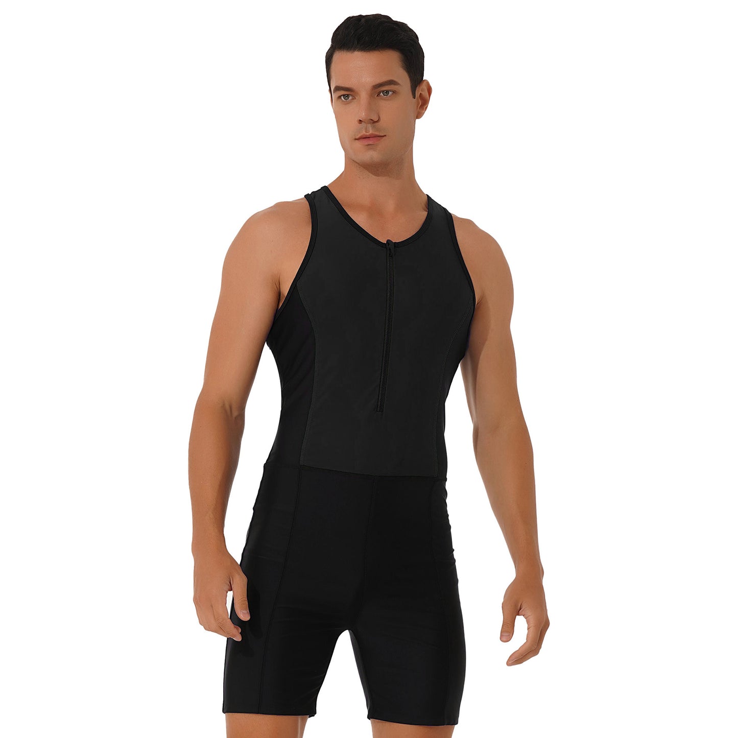 Men Bodysuit Swimsuit Sleeveless Racerback Zipper Jumpsuit Swimwear Bathing Suit Surfing Clothing Rashguard Beachwear Wetsuit
