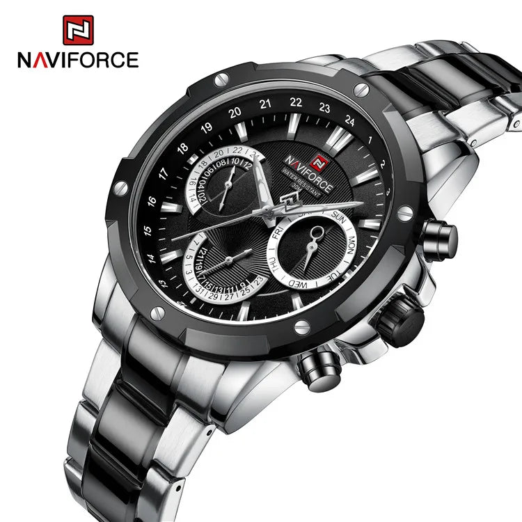 NAVIFORCE 9196S Quartz Watch with Japanese Movement Waterproof Sport Men Date Calendar Stainless Steel Wristwatches