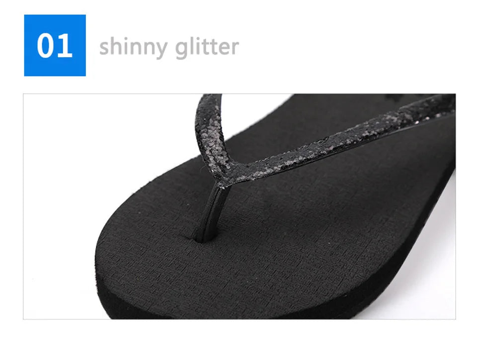 EOFK Women Flip Flops Slippers Summer Outdoor Fashion Bling Women Shoes Slippers Beach Summer Flip Flops Sandalias EVA TPU