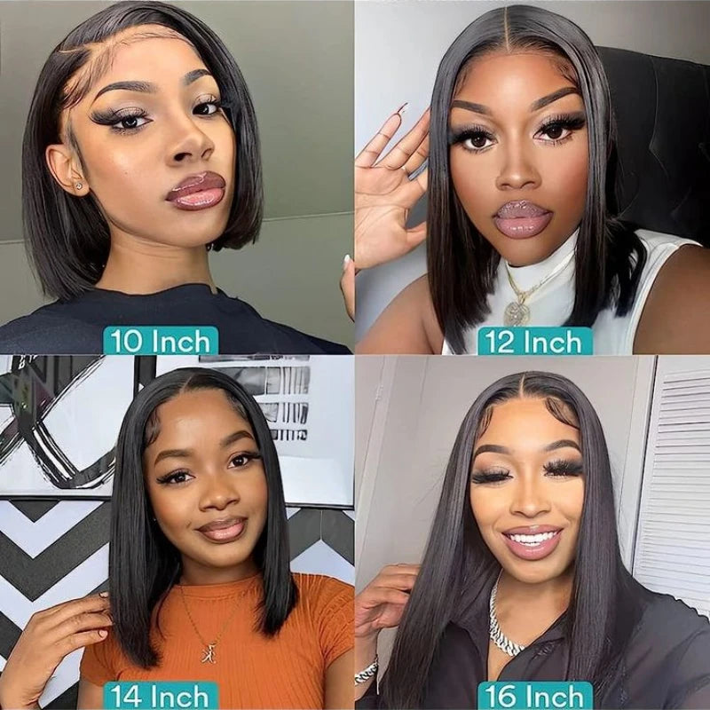 Royce Short Bob Transparent Lace Human Hair Wig,10-16 Inch Bone Straight Brazilian Hair Wig,4x4 13x4 Bob Wigs for Black Women